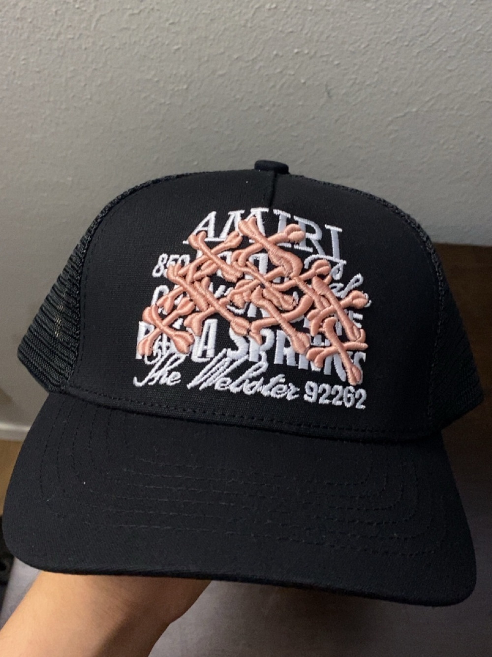 AMIRI Black Trucker Cap with Pink Embroidered Logo